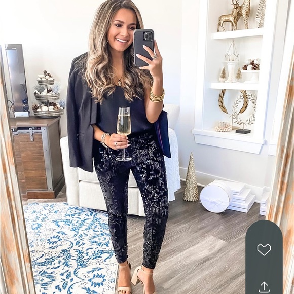Express High Waisted Black Sequin Leggings XXS - Picture 1 of 5